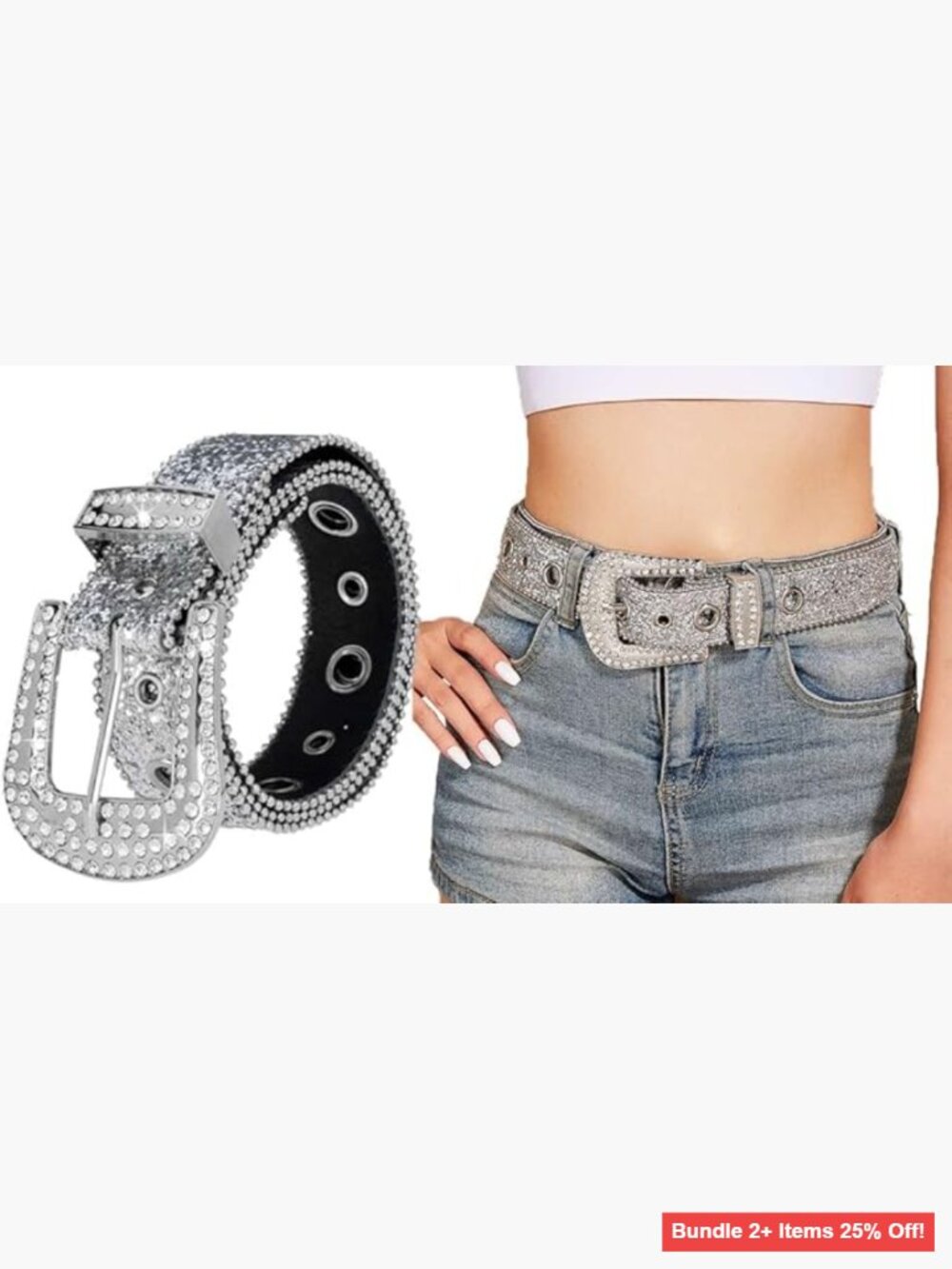 Western Rhinestone Belt Faux Leather 43.3" Length Fits Waist 33-41"